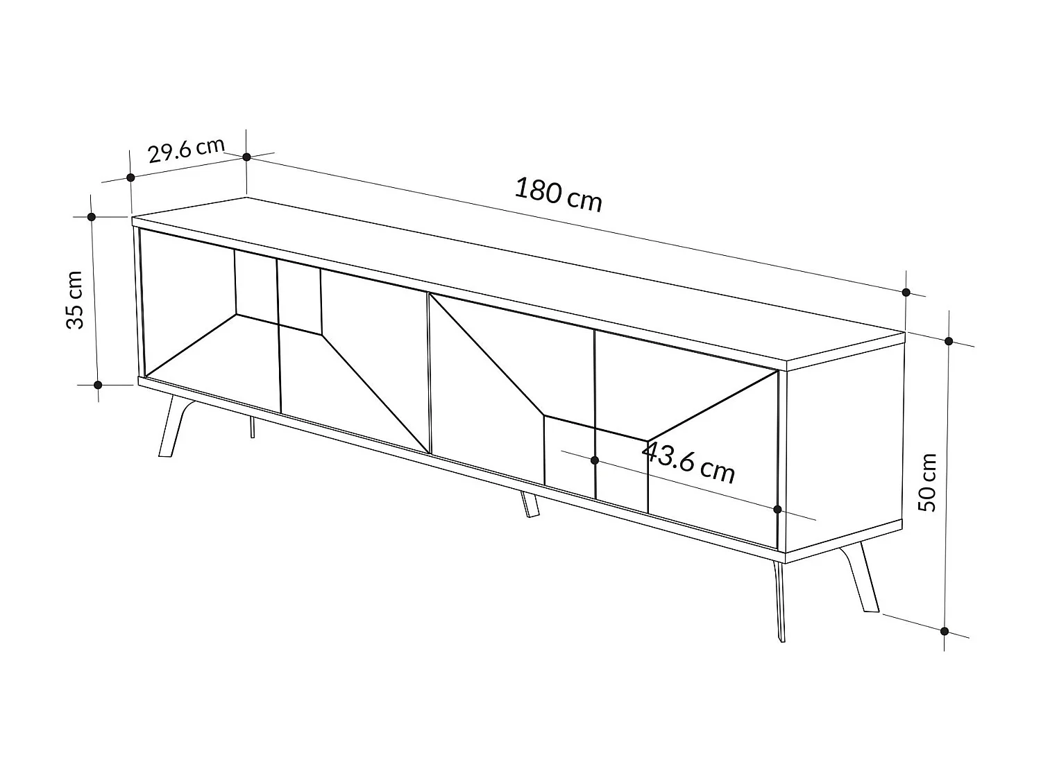 Meuble TV bois "Dune" Moka clair 180x29x50 cm, 4 portes, design moderne avec rangement