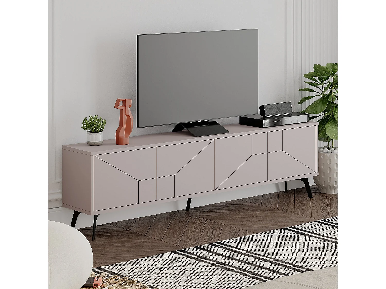 Meuble TV en bois "Dune" - 180 x 29 x 50 cm - Moka clair