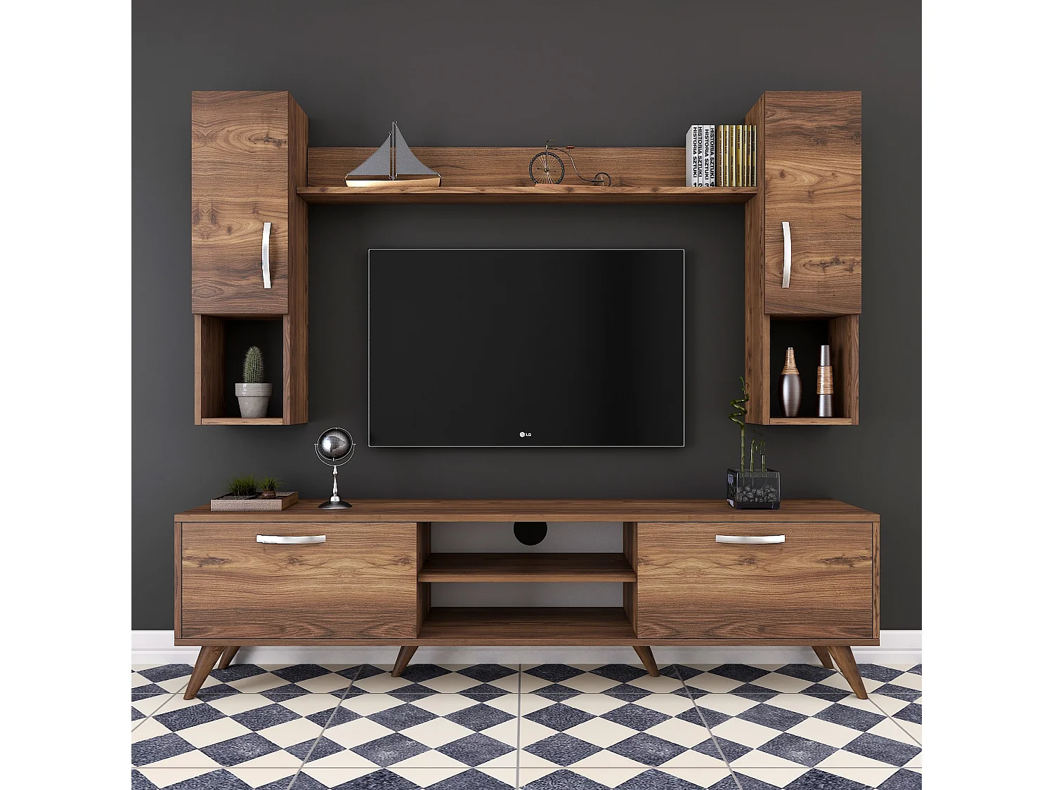 "Mezalun Houten TV-standaard - Modern Ontwerp - Bruin - 180 x 35 x 48 cm"