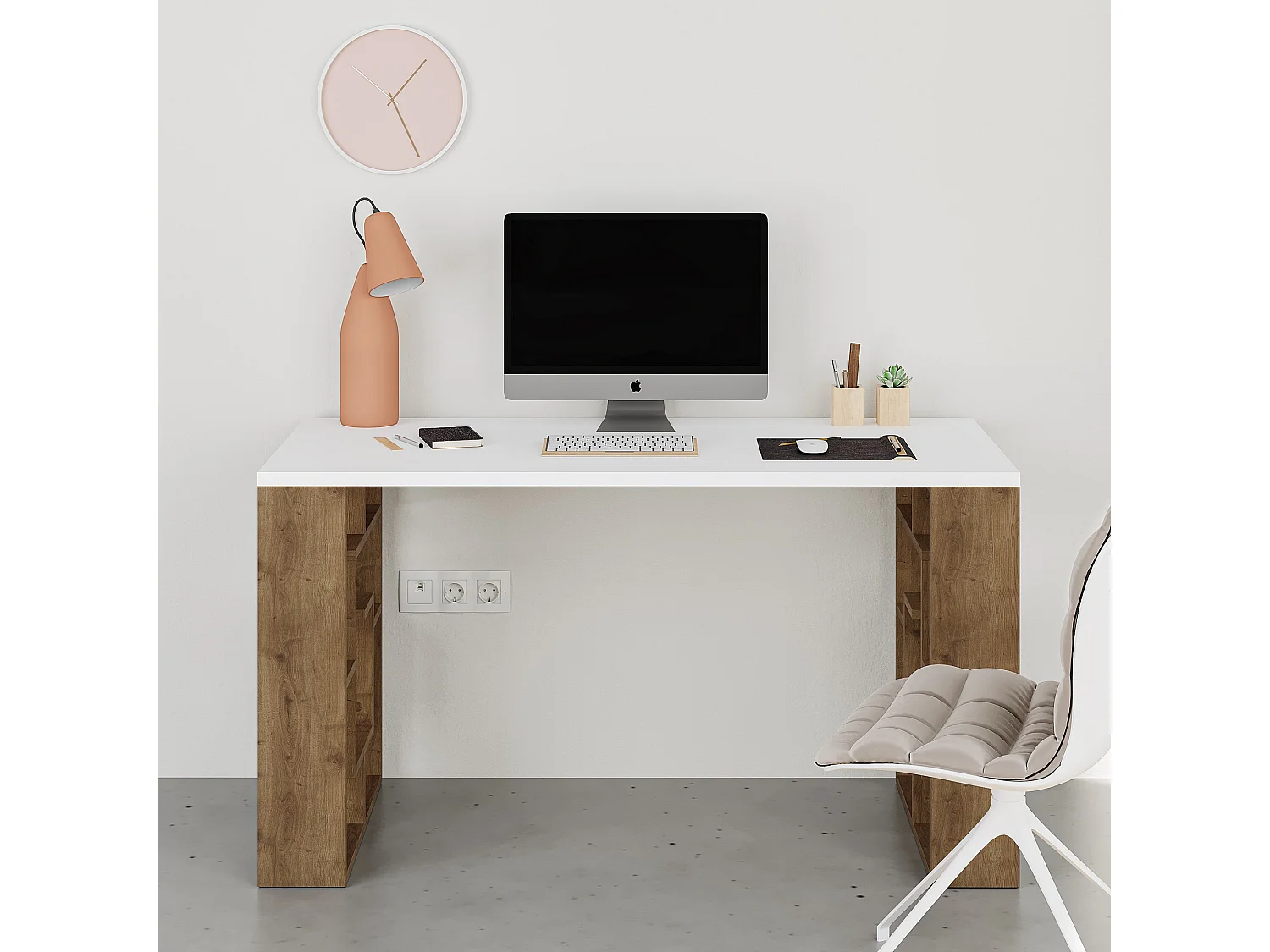 Modern vitt träskrivbord "Maze" med hyllor - 140 x 60 x 75 cm