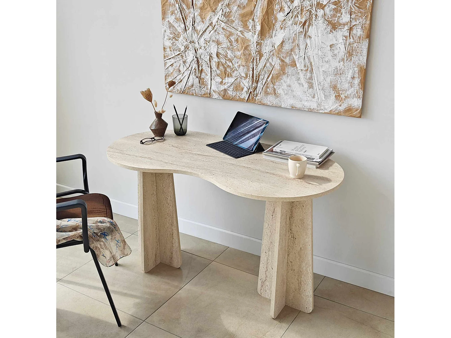 bureau en bois "infini" 120 x 60 x 75 cm - Travertin