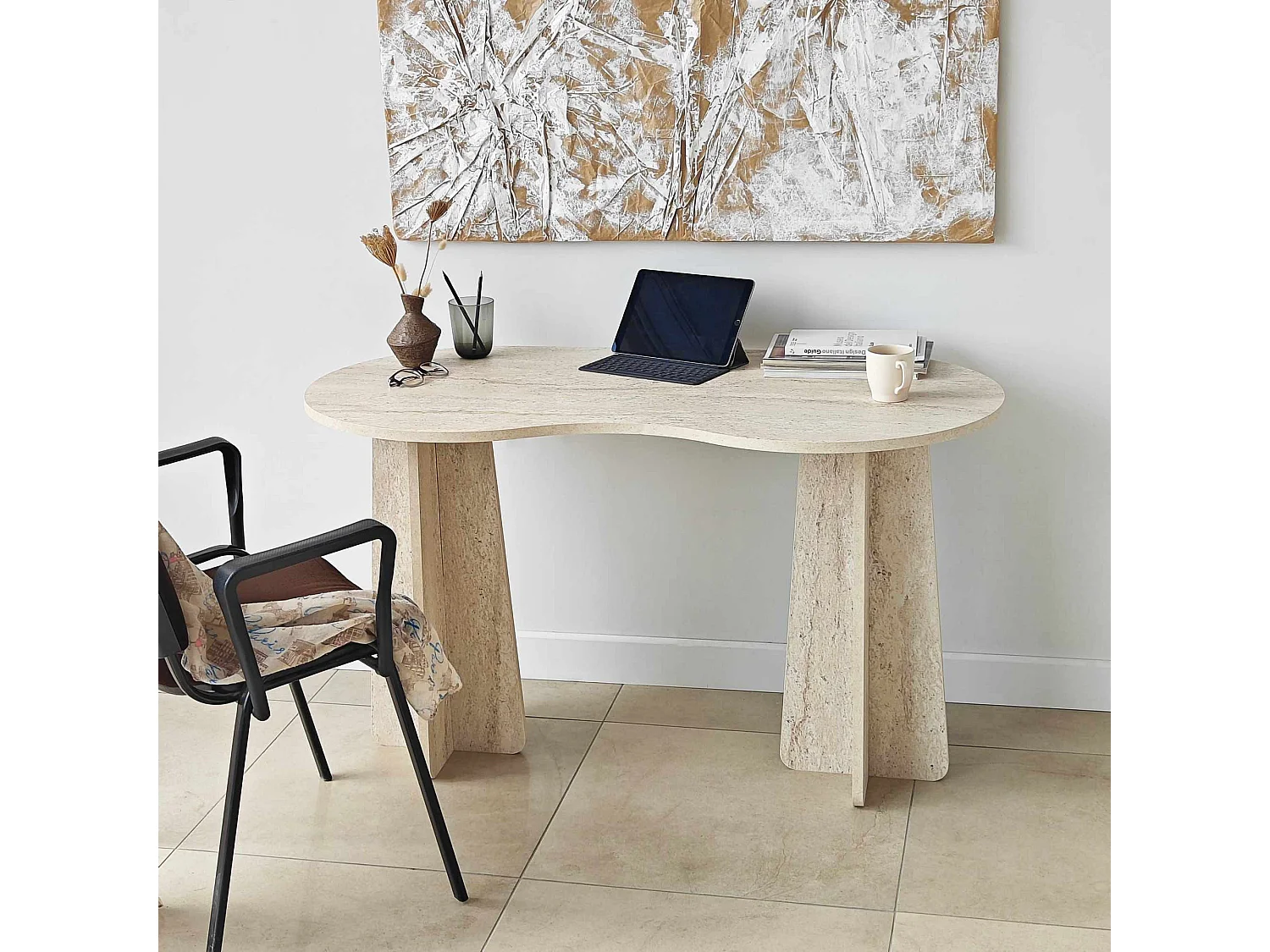 bureau en bois "infini" 120 x 60 x 75 cm - Travertin