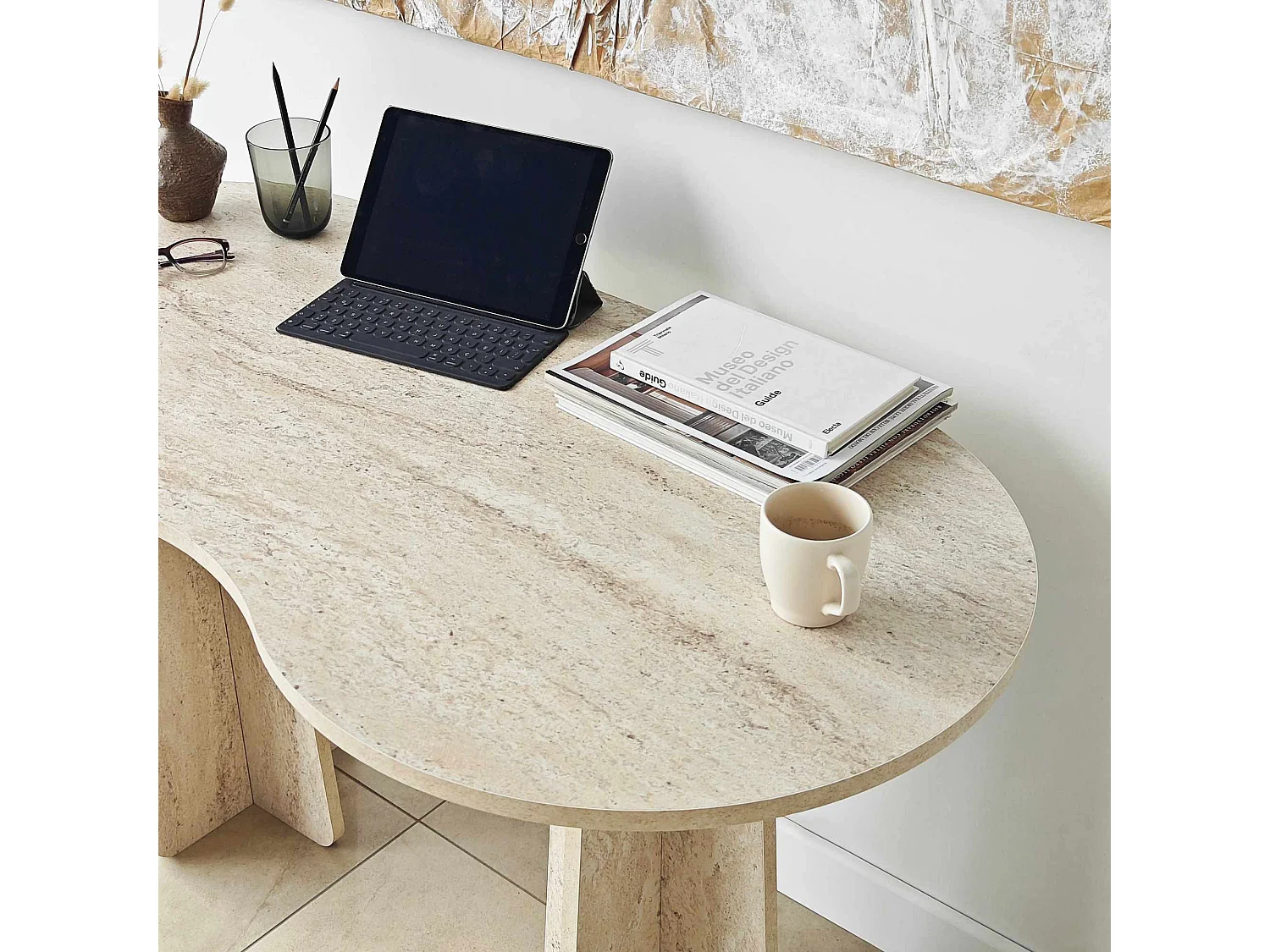 bureau en bois "infini" 120 x 60 x 75 cm - Travertin