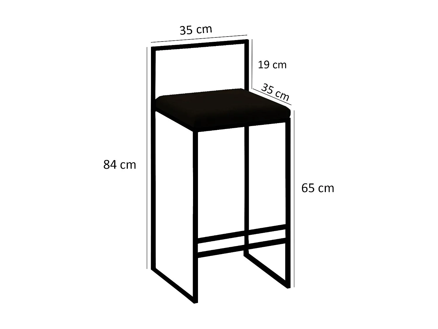 Tabouret de bar en métal "Nordic" 35 x 35 x 84 cm - Noir