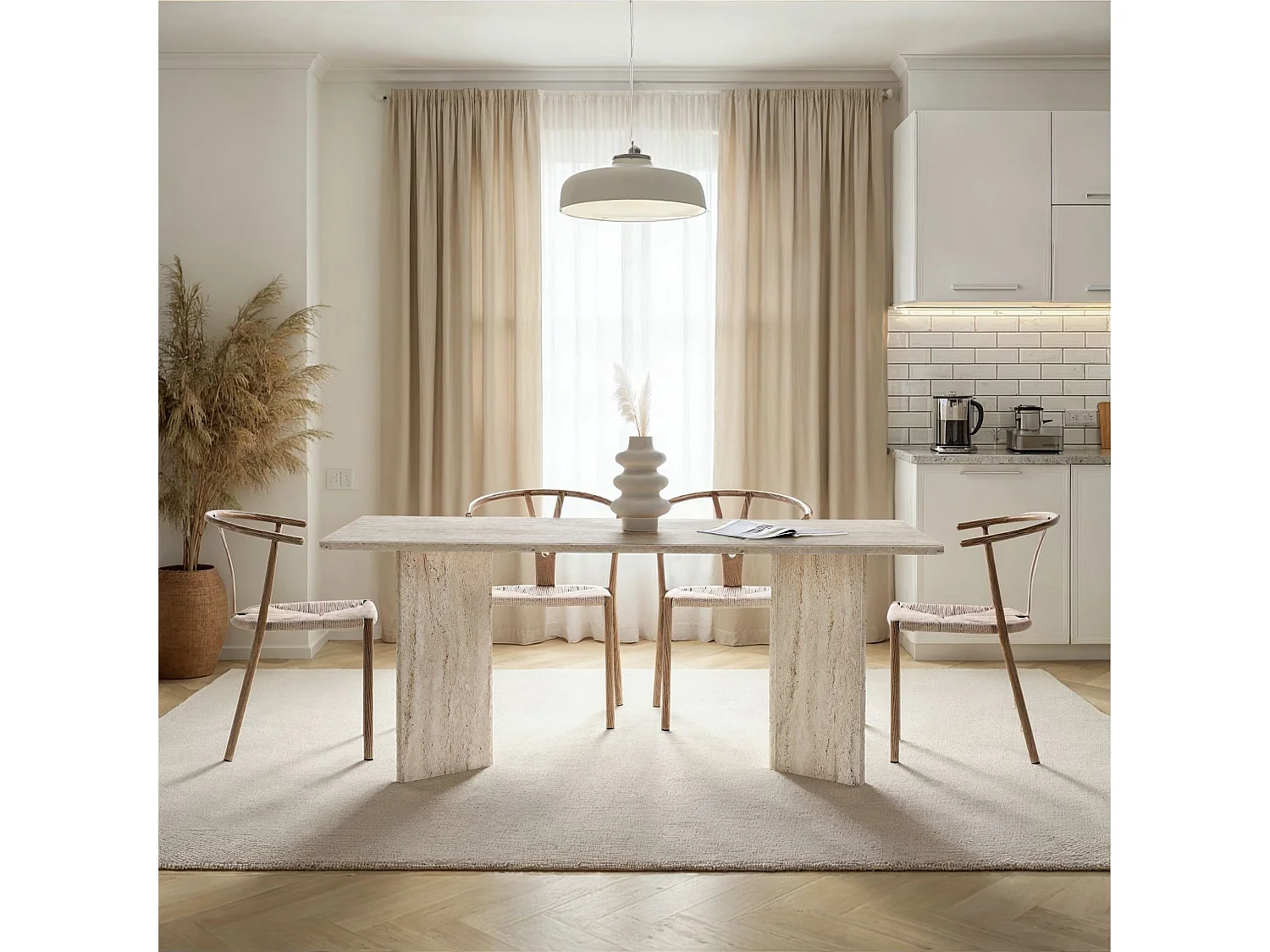 Table à manger en bois "Linza" 180 x 90 x 75 cm - Travertin