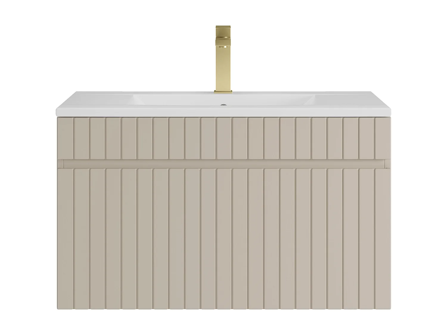 Meuble de salle de bain suspendu strié beige avec vasque à encastrer et robinet - 80 cm - SATARA