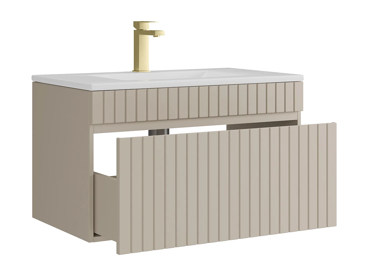 Meuble de salle de bain suspendu strié beige avec vasque à encastrer et robinet - 80 cm - SATARA