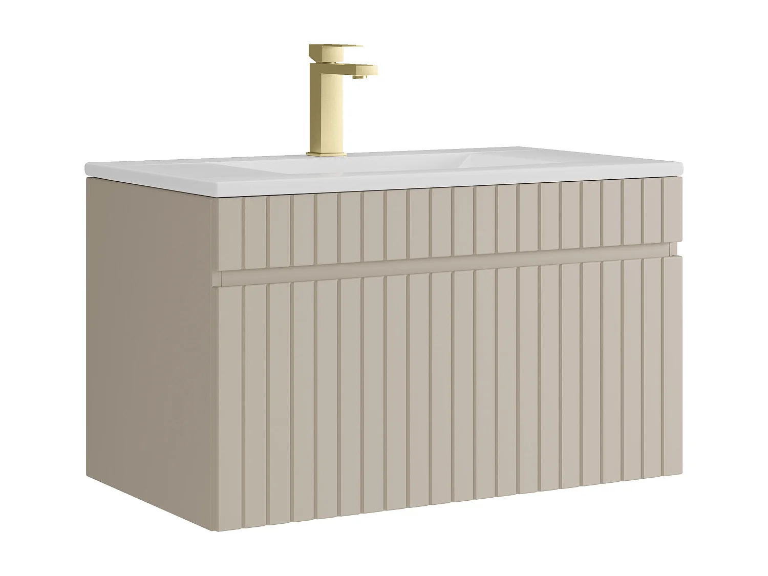 Meuble de salle de bain suspendu strié beige avec vasque à encastrer et robinet - 80 cm - SATARA