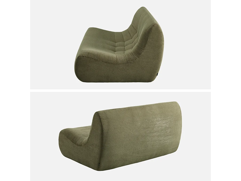 Poltrona in velluto a coste, 2 posti, verde kaki