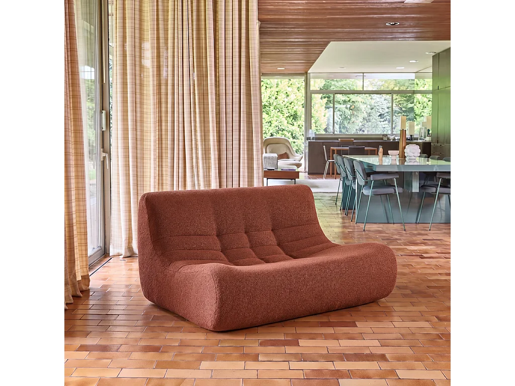 Chauffeuse bouclette texturée 2 places terracotta - Sokol