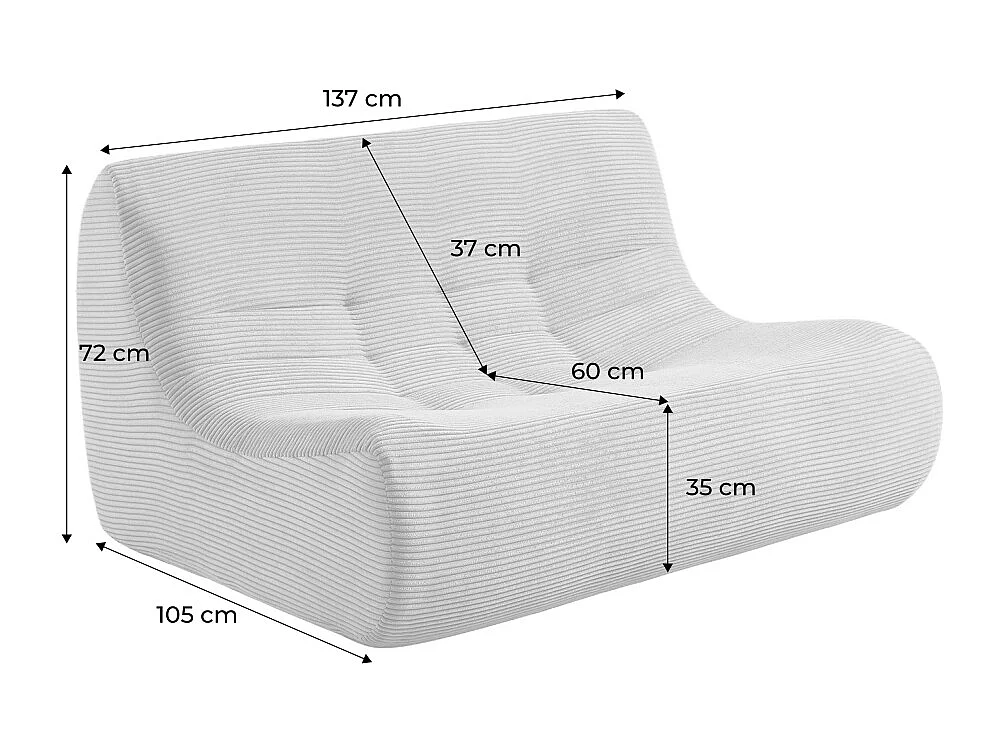 Poltrona in velluto a coste, 2 posti, beige scuro