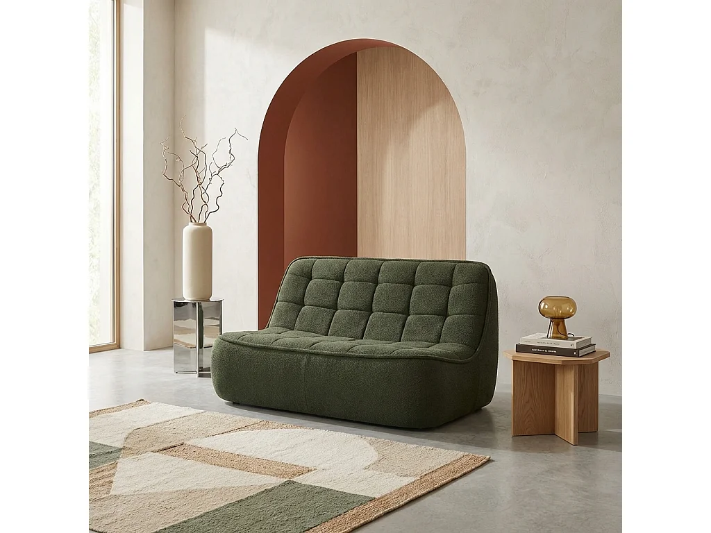 Poltrona in bouclé testurizzato, 2 posti, verde kaki