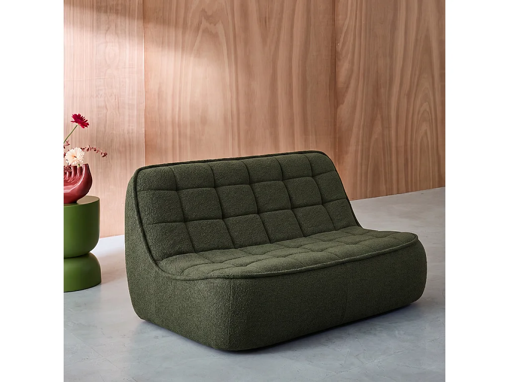 Poltrona in bouclé testurizzato, 2 posti, verde kaki
