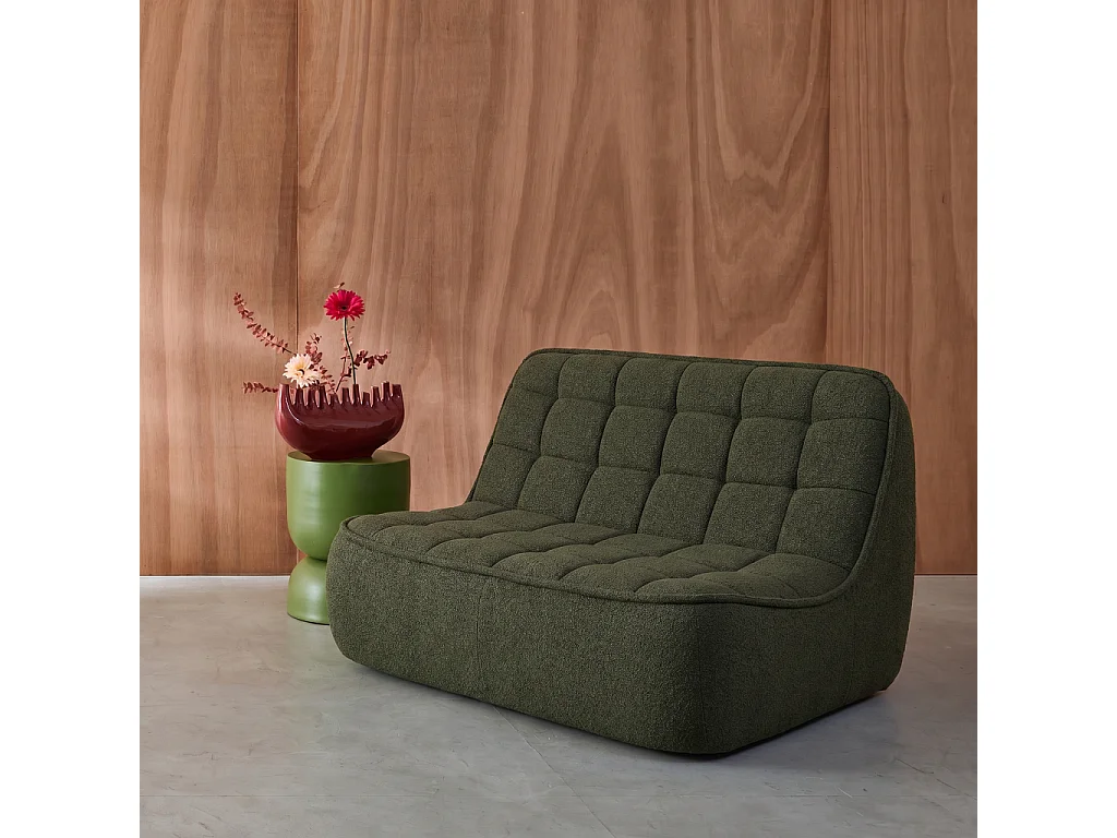 Poltrona in bouclé testurizzato, 2 posti, verde kaki