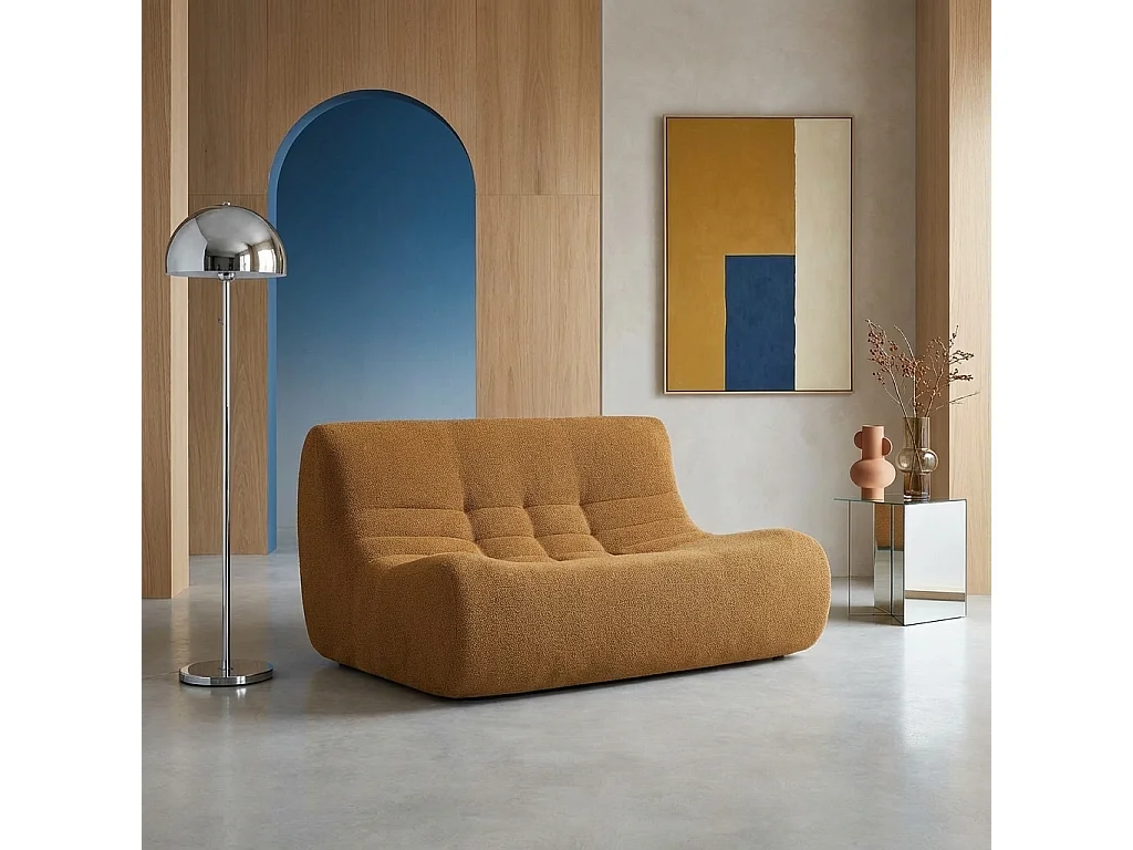 Poltrona bouclé testurizzata, 2 posti, mostarda