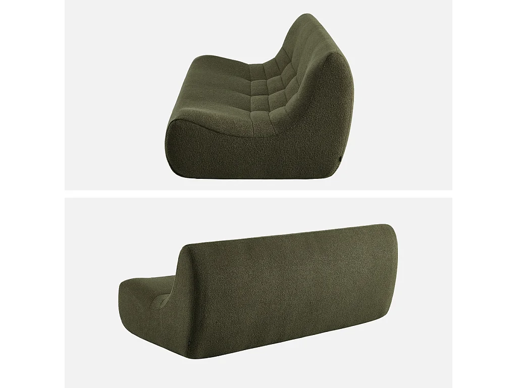 Poltrona in tessuto bouclé strutturato, 3 posti, verde kaki