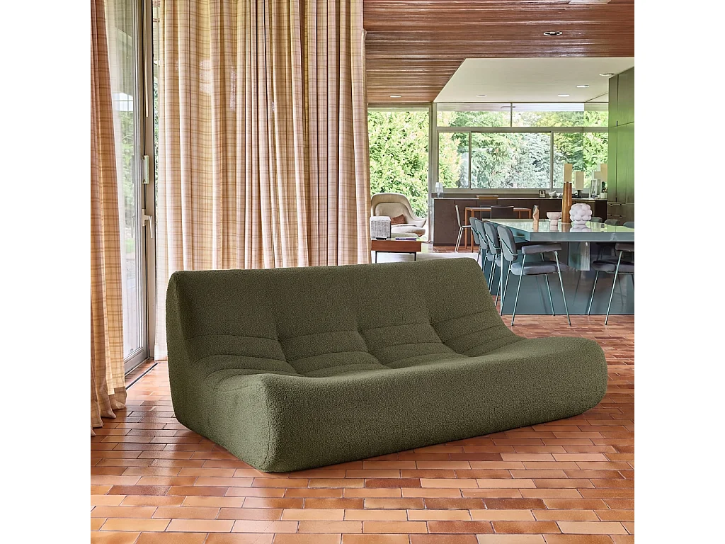 Poltrona in tessuto bouclé strutturato, 3 posti, verde kaki