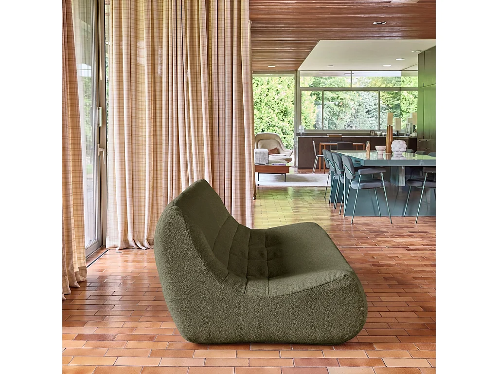 Poltrona in tessuto bouclé strutturato, 3 posti, verde kaki
