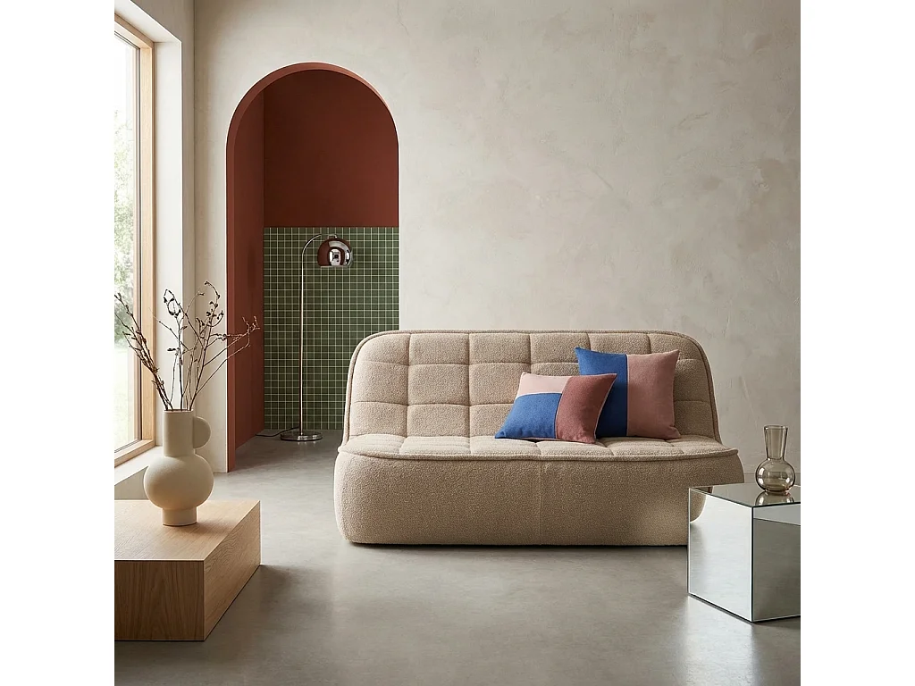 Poltrona in bouclé testurizzato, 2 posti, beige