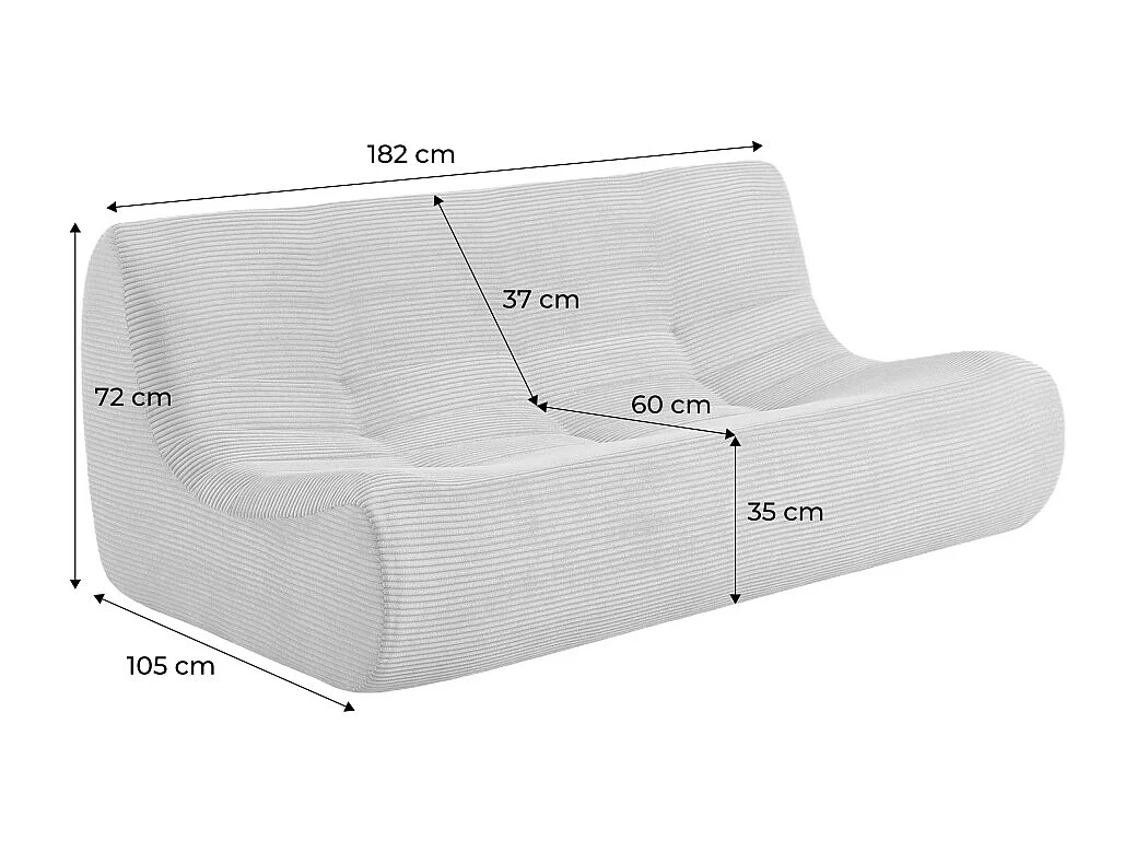 Poltrona in velluto a coste, 3 posti, beige scuro