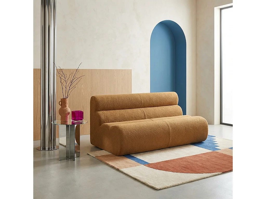 Sillón borreguito texturizado, 2 plazas mostaza