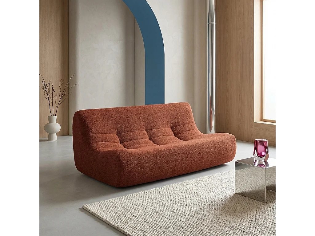 Poltrona in tessuto bouclé strutturato, 3 posti, terracotta