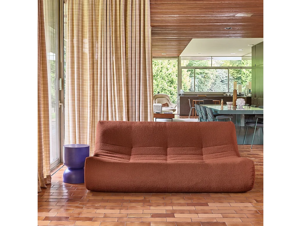 Poltrona in tessuto bouclé strutturato, 3 posti, terracotta