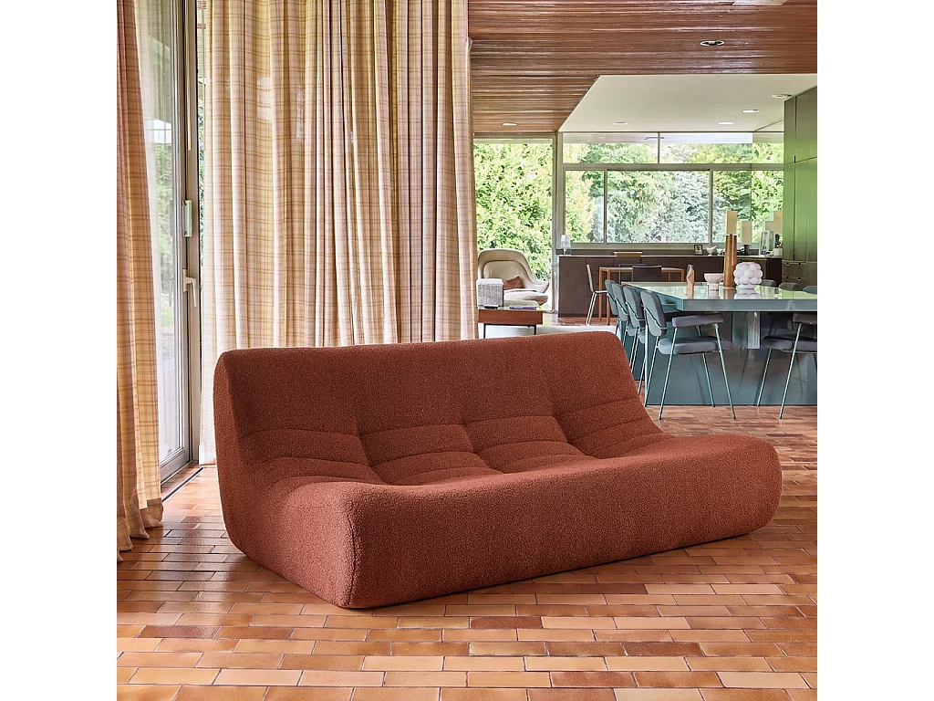 Poltrona in tessuto bouclé strutturato, 3 posti, terracotta
