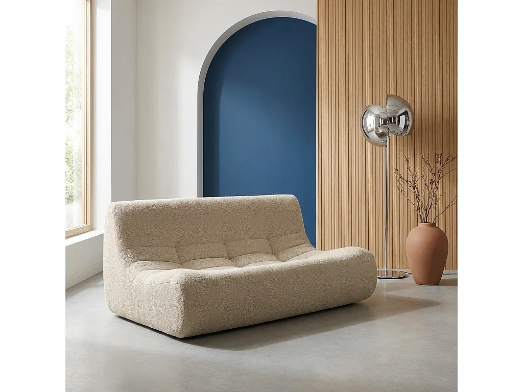 Poltrona in tessuto bouclé strutturato, 3 posti, beige