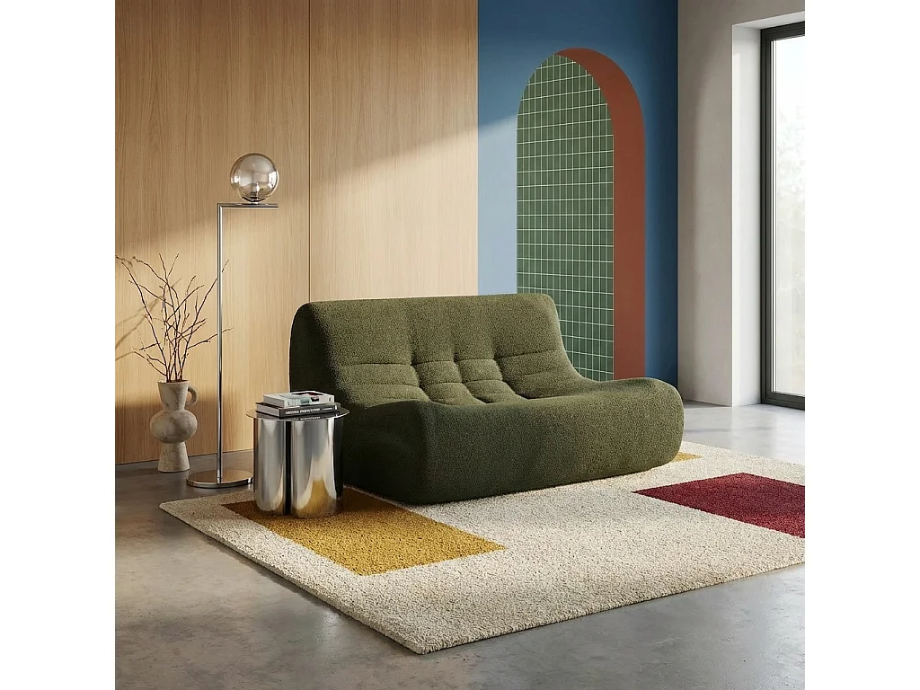 Poltrona bouclé testurizzata, 2 posti, verde kaki