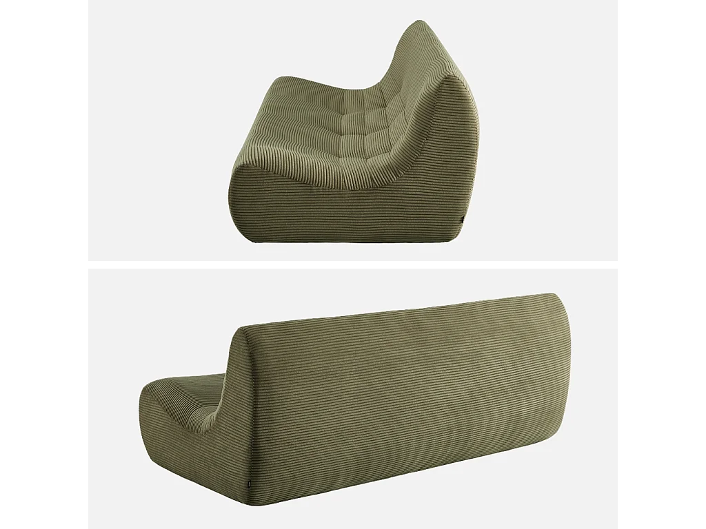 Poltrona in velluto a coste, 3 posti, verde kaki