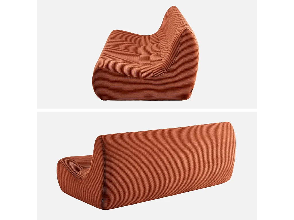 Poltrona in velluto a coste, 3 posti, terracotta