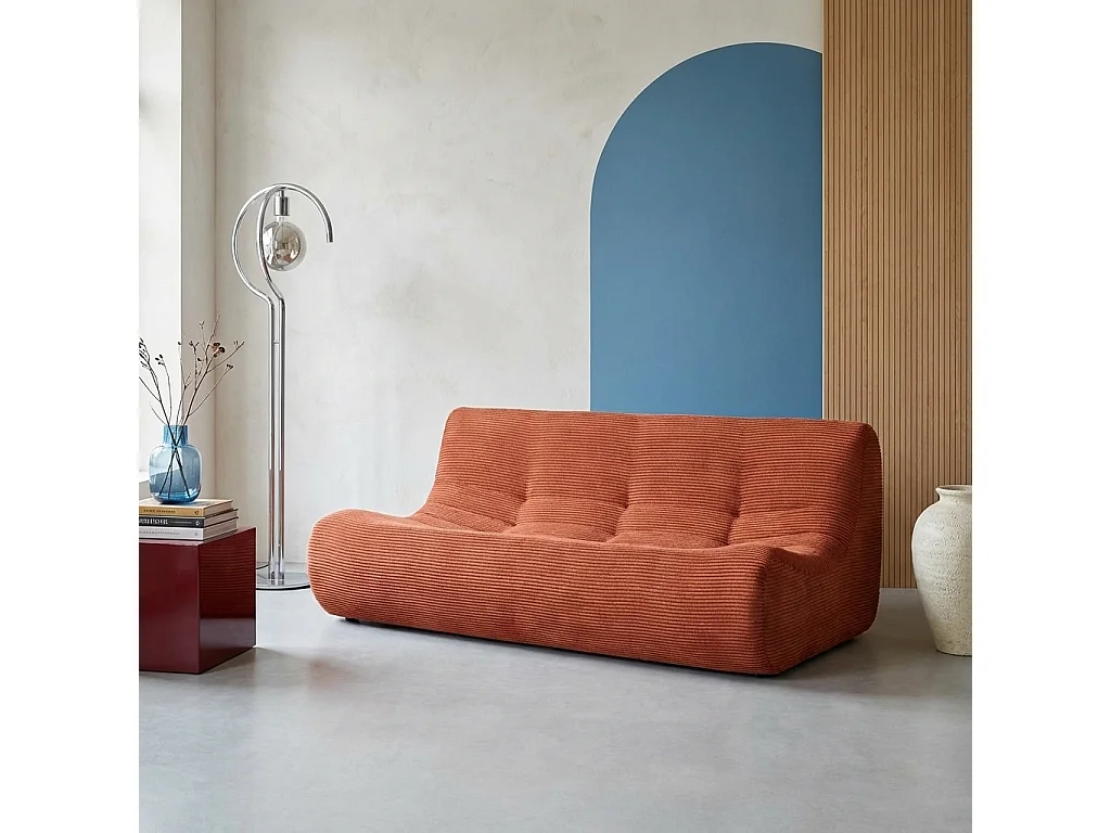 Poltrona in velluto a coste, 3 posti, terracotta