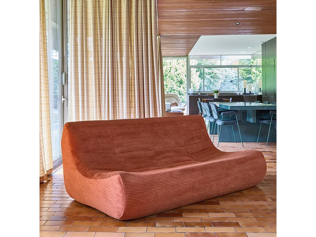 Poltrona in velluto a coste, 3 posti, terracotta