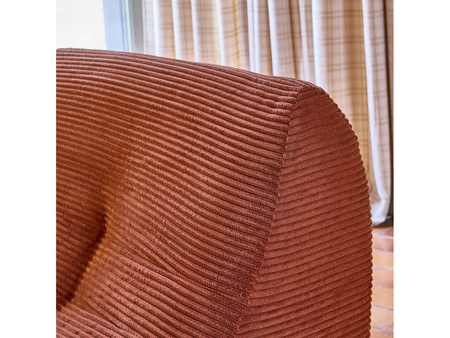 Poltrona in velluto a coste, 3 posti, terracotta