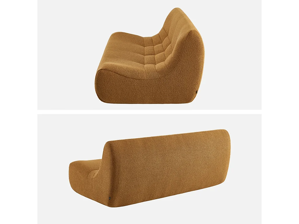 Poltrona in tessuto bouclé strutturato, 3 posti, mostarda
