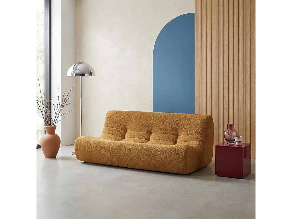 Poltrona in tessuto bouclé strutturato, 3 posti, mostarda