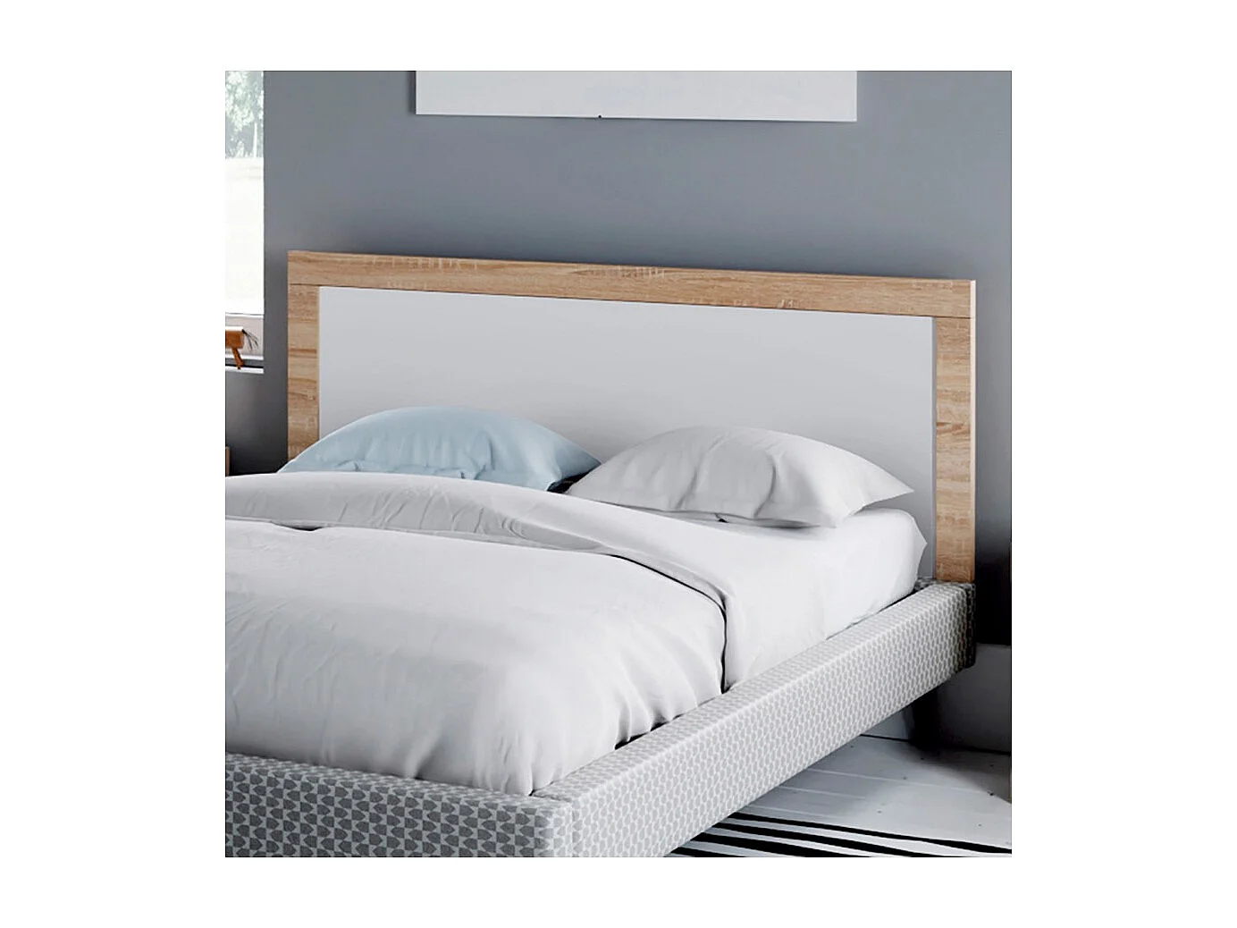 Tête de lit pour lits de 135 et 150 cm, coloris Cambrian/Blanc - Longueur 155 x Hauteur 60 x Profondeur 3 cm