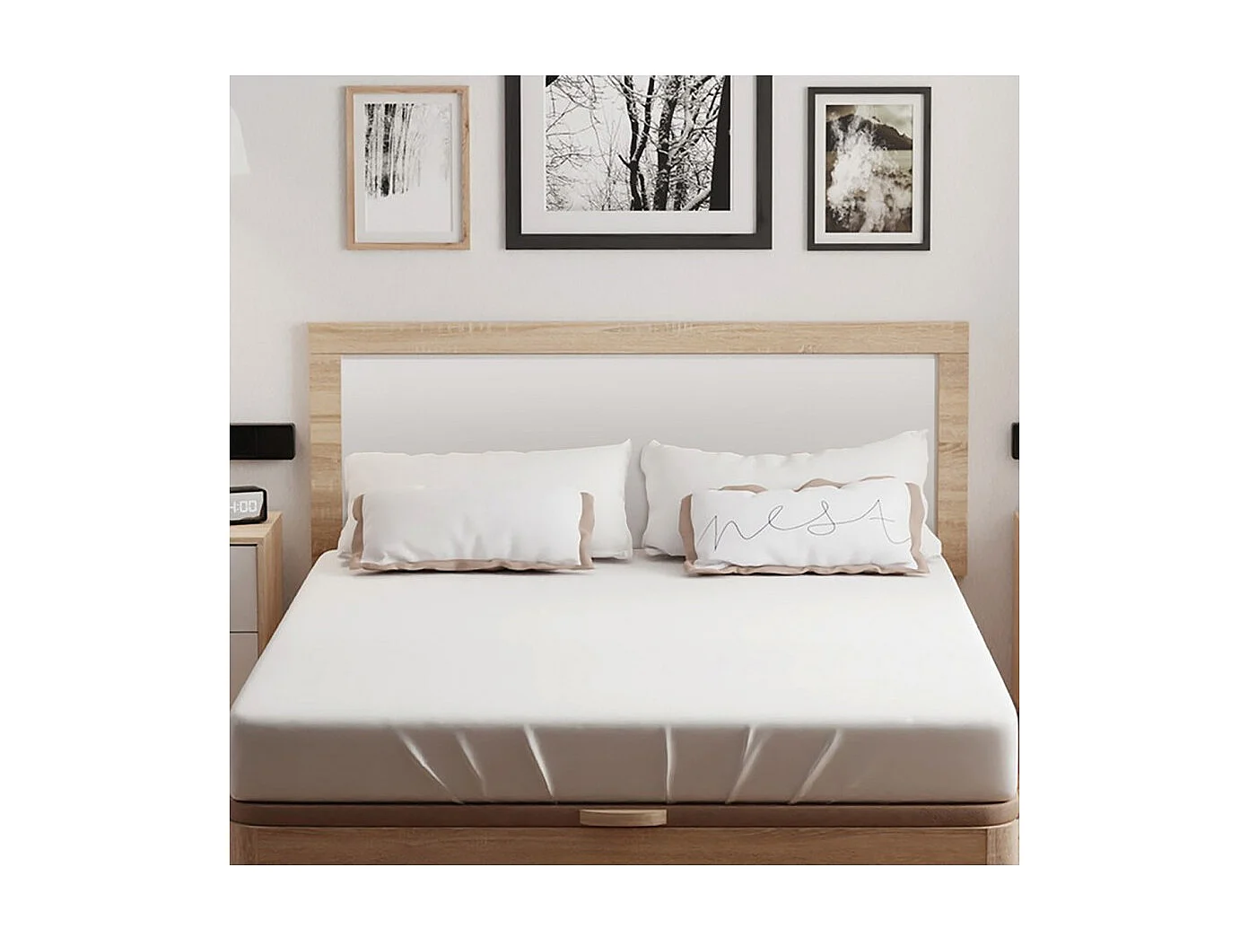 Tête de lit pour lits de 135 et 150 cm, coloris Cambrian/Blanc - Longueur 155 x Hauteur 60 x Profondeur 3 cm