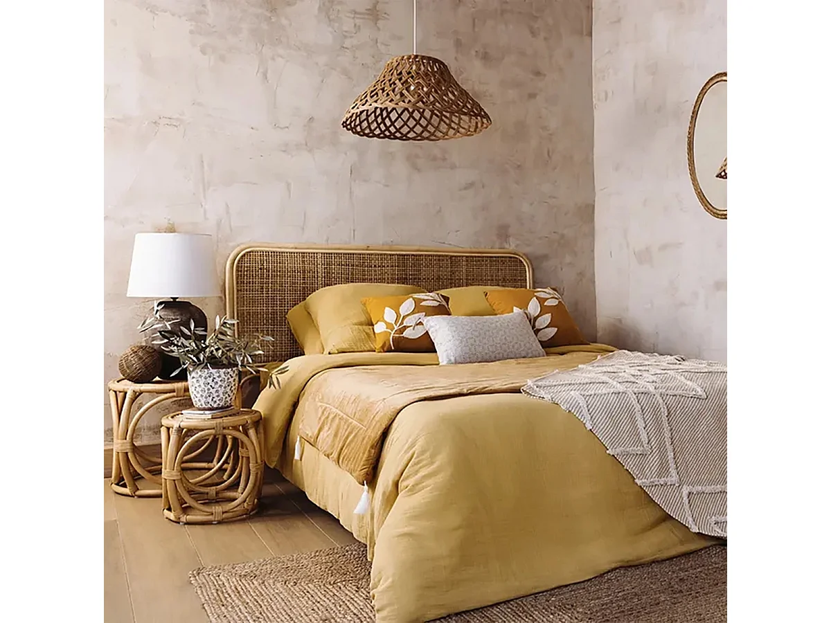 Tête de lit en rotin tressé, coloris beige - Longueur 160 x Profondeur 3 x Hauteur 100 cm