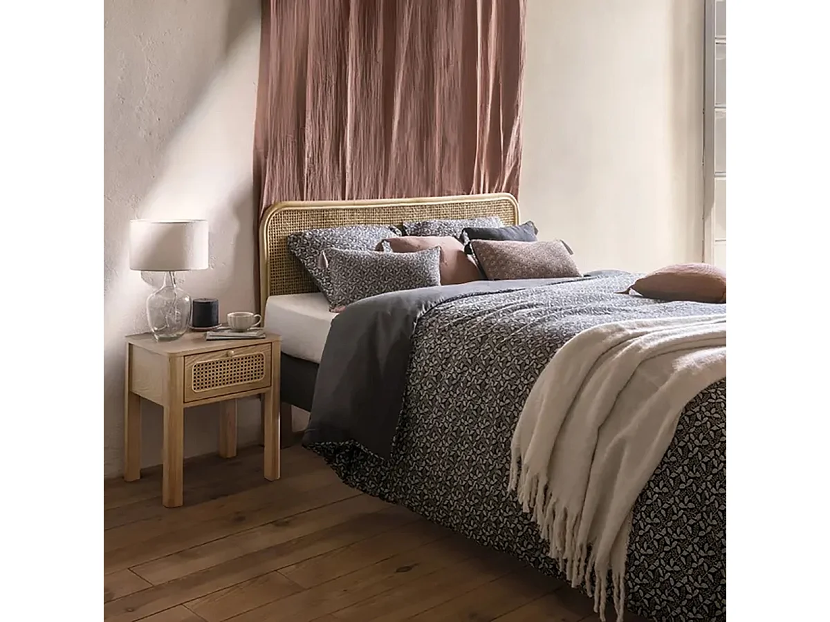 Tête de lit en rotin tressé, coloris beige - Longueur 160 x Profondeur 3 x Hauteur 100 cm