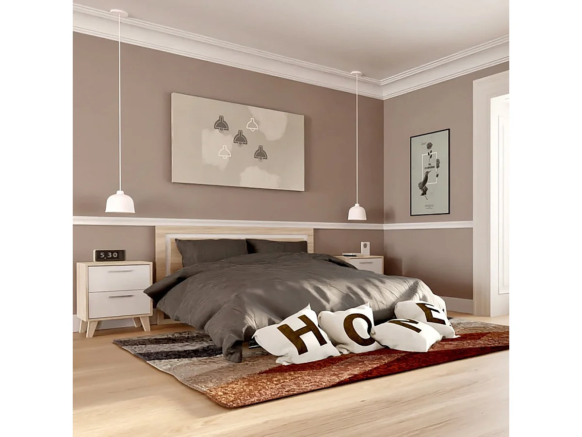 Tête de lit coloris chêne/blanc - Longueur 155 cm x Hauteur 60 x Profondeur 3 cm