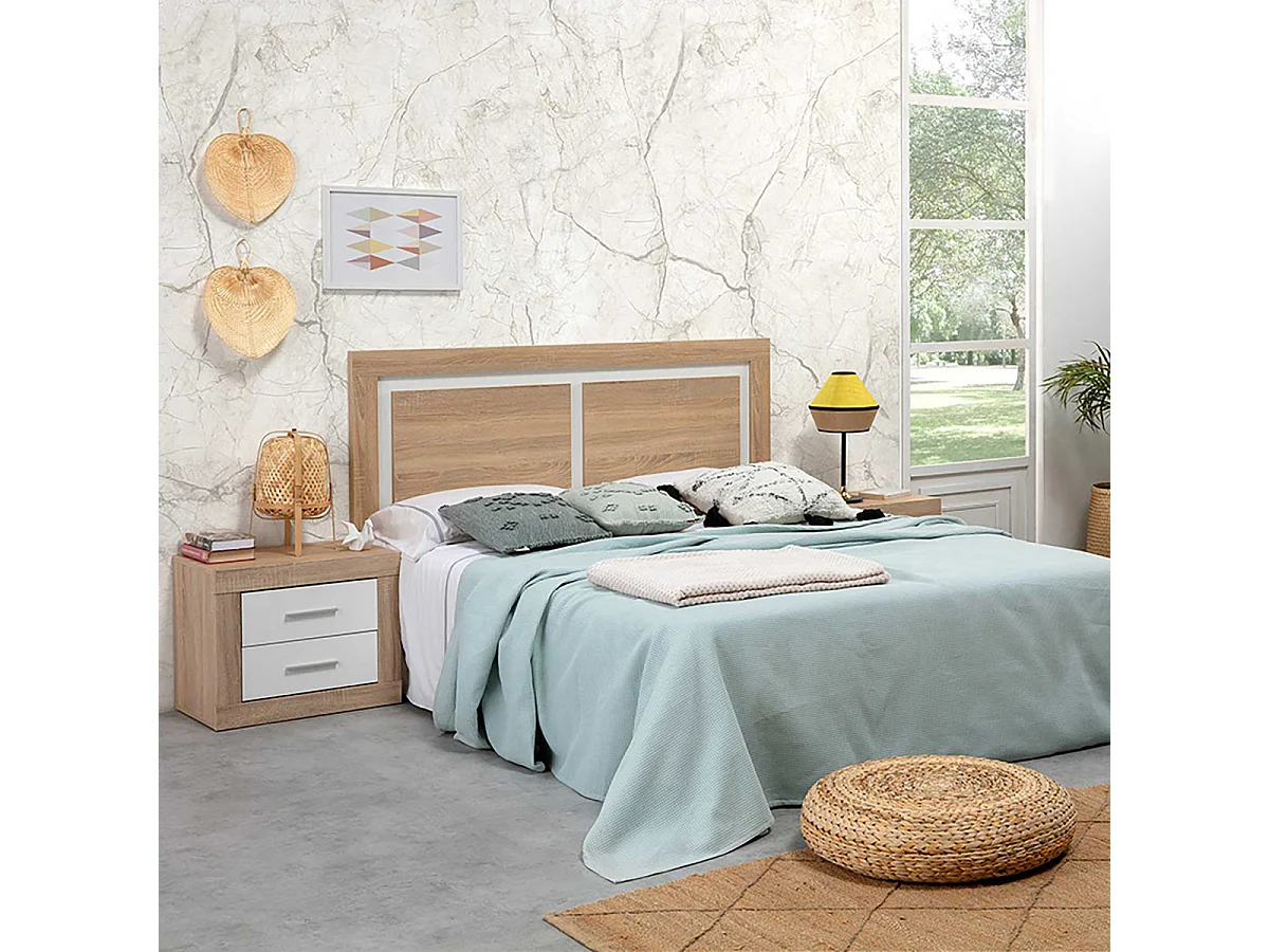 Tête de lit coloris chêne/blanc - Longueur 155 cm x Hauteur 60 x Profondeur 3 cm