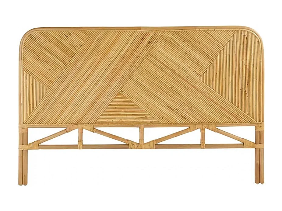 Tête de lit en rotin naturel avec motifs géométriques - Longueur 160 x Profondeur 3,5 x Hauteur 103 cm