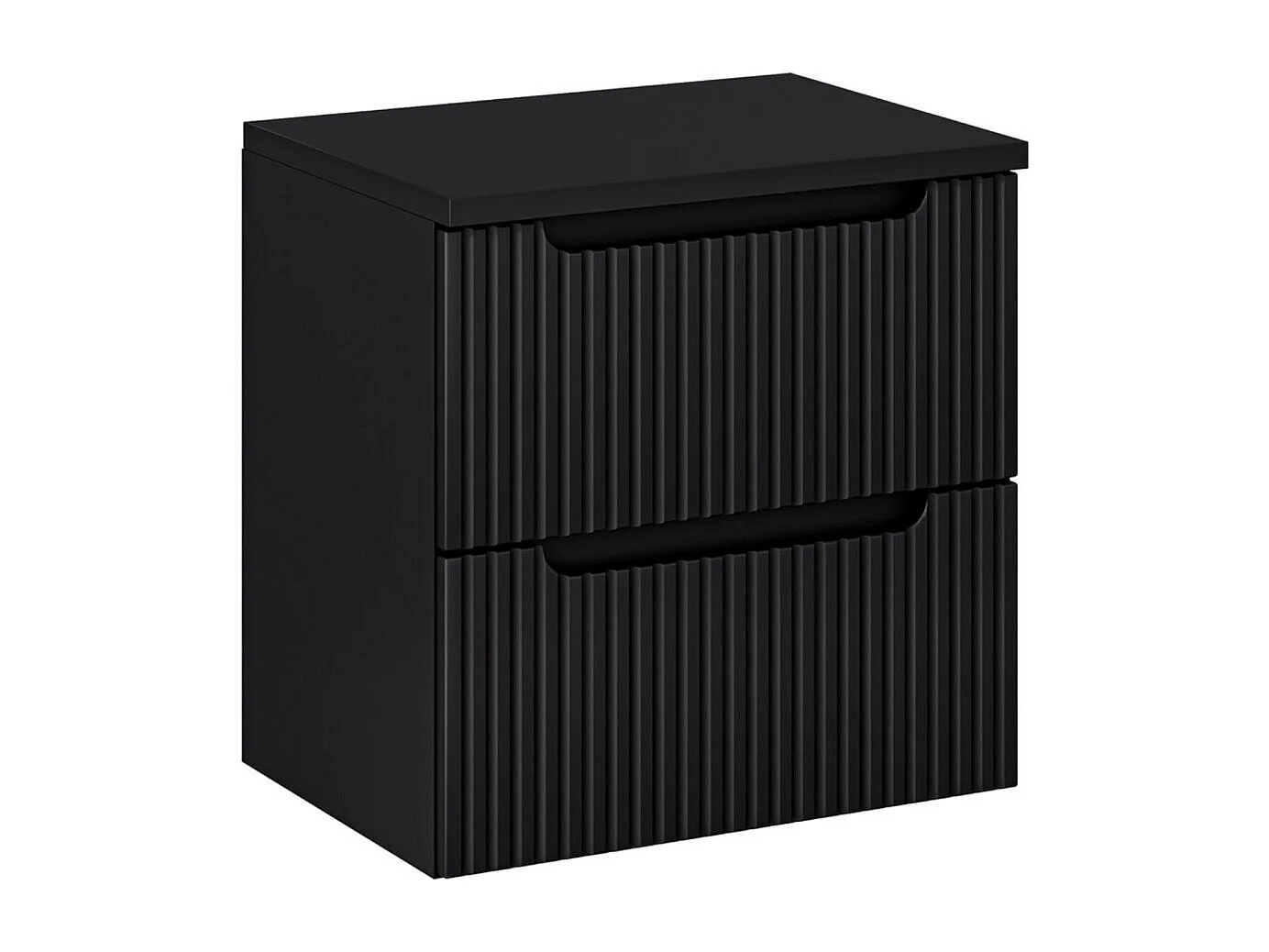 Ensemble de salle de bain suspendu VANO 60cm : meuble sous vasque à tiroirs rainuré verticalement + plan pour vasque noir mat