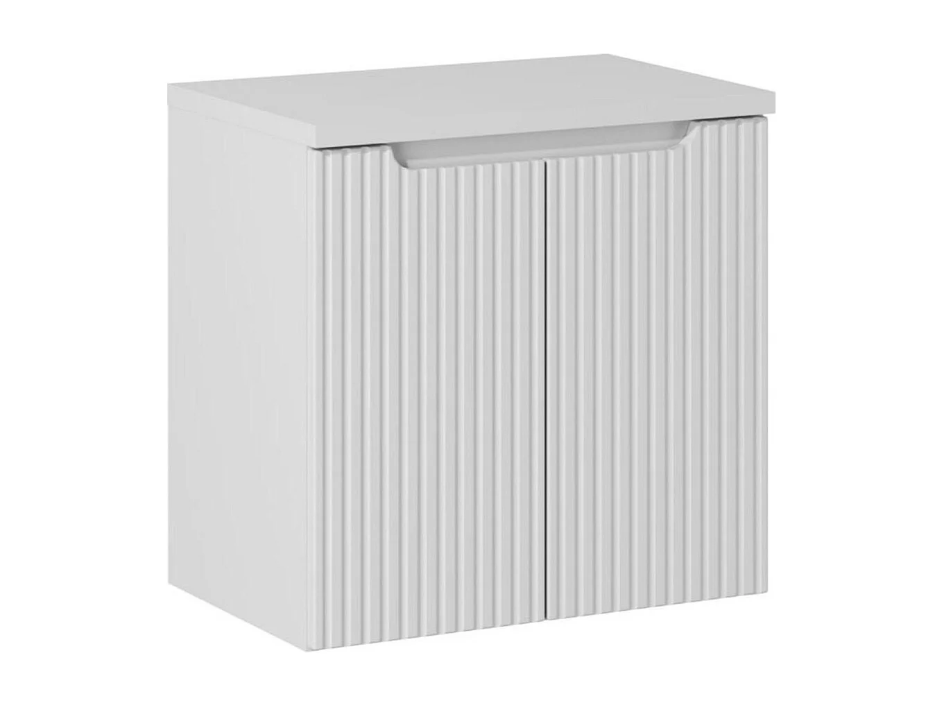 Ensemble de salle de bain suspendu VANO blanc 60cm : meuble sous vasque à placards rainuré + plan pour vasque blanc