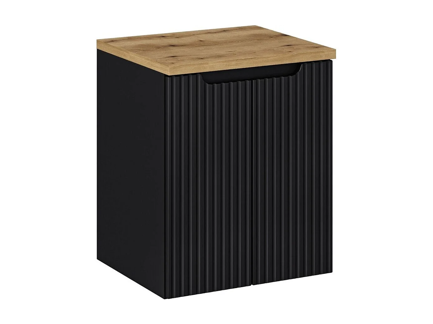 Ensemble de salle de bain suspendu VANO 50cm : meuble sous vasque à placards rainuré + plan pour vasque aspect chêne clair