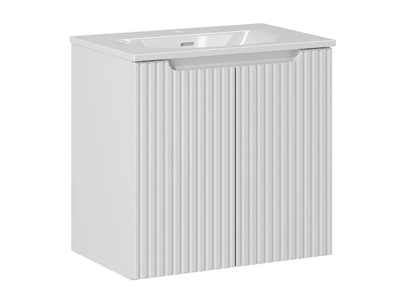 Ensemble de salle de bain suspendu VANO blanc 60cm : meuble sous vasque à placards rainuré + vasque encastrée blanche