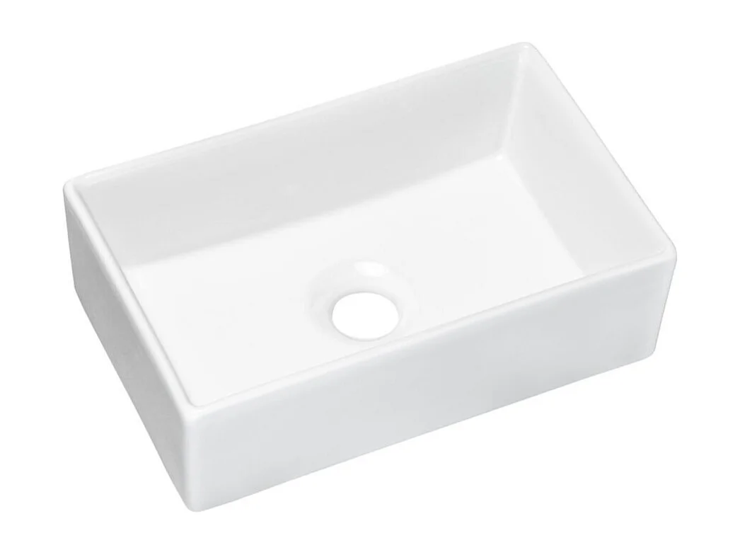 Ensemble de salle de bain VANO blanc 50cm : meuble sous vasque à tiroirs + plan pour vasque blanc + vasque à poser rectangulaire