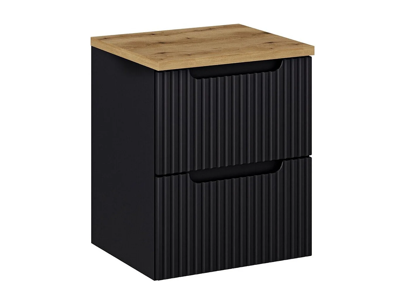 Ensemble de salle de bain suspendu VANO 50cm : meuble sous vasque à tiroirs rainuré + plan pour vasque aspect chêne clair